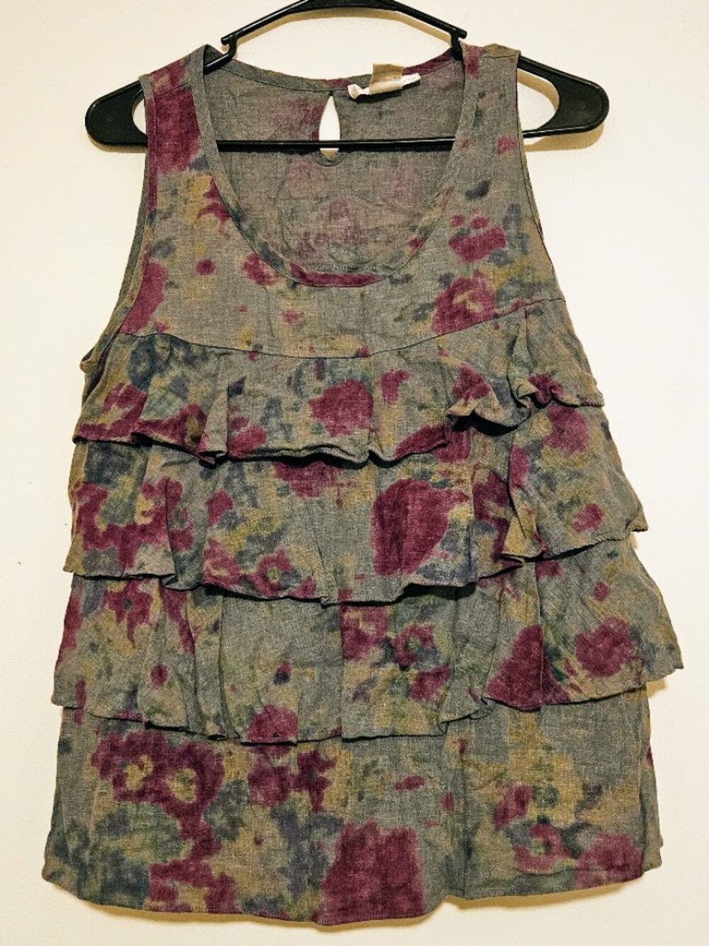 Sarah Spencer Linen Blend Floral Tiered Ruffle Sleeveless Tank Top M